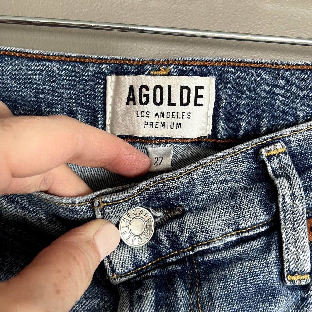 Agolde Sophie Distressed High Waist Skinny Jean Sz 27 High Rise Medium Blue Wash - Picture 10 of 16